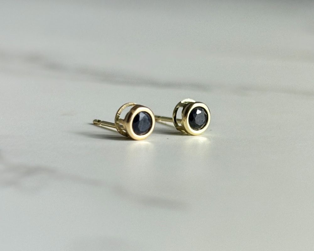 IMG_6229 9ct gold sapphire bezel set stud earrings for sale