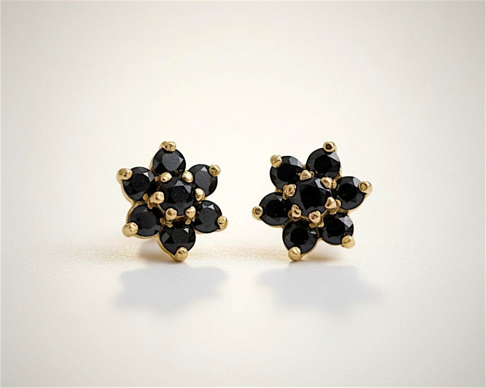 9ct gold sapphire floral cluster earrings for sale