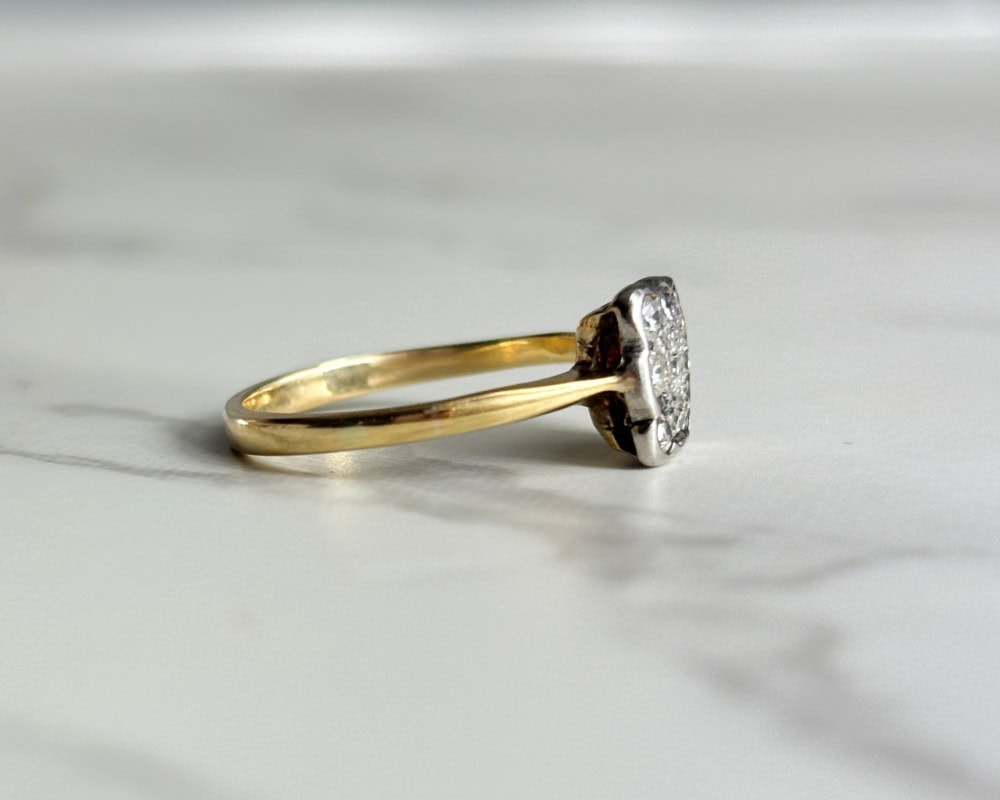 Art Deco square set diamond cluster in 18ct gold for sale in Leeds, Yorkshire