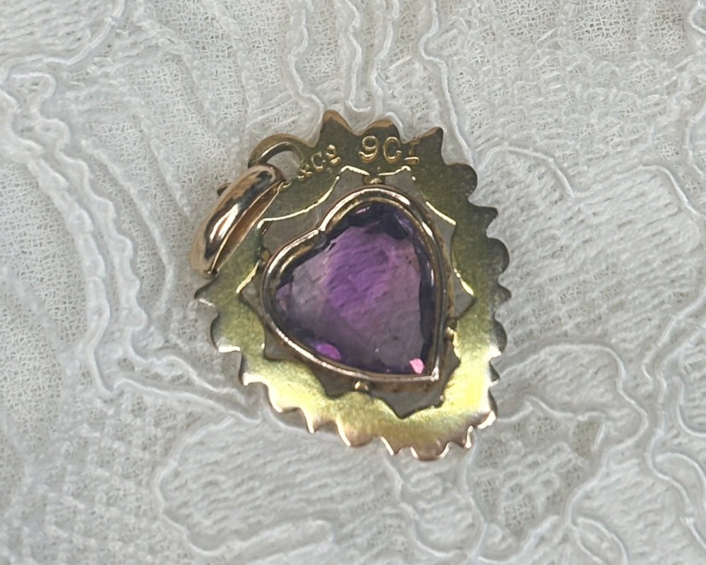 antique amethyst heart pendant in 9ct gold for sale