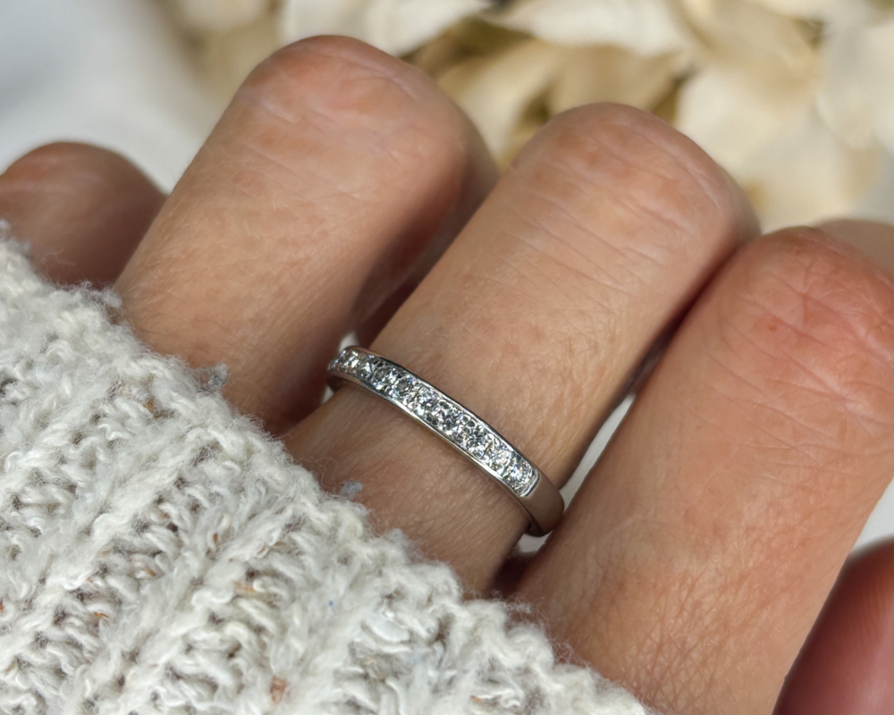 vintage diamond half eternity ring in platinum for sale