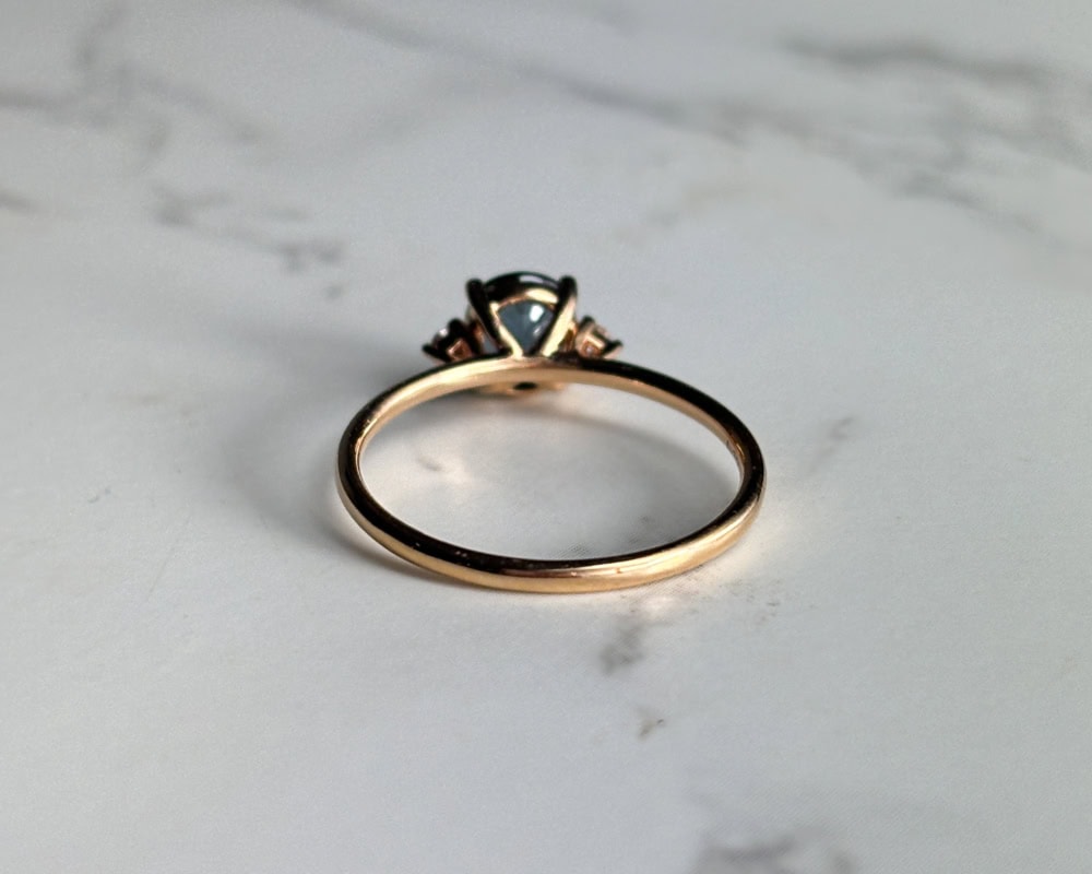 18ct yellow gold green sapphire and diamond three stone ring for sale