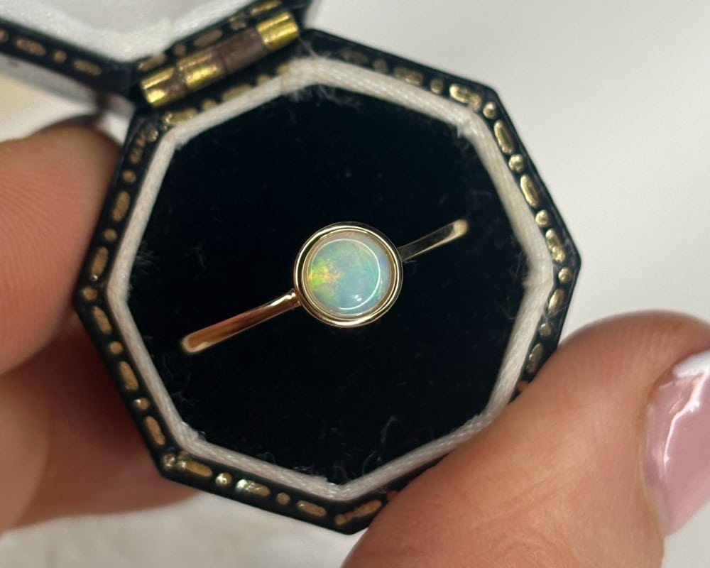 modern 9ct gold bezel set opal ring for sale