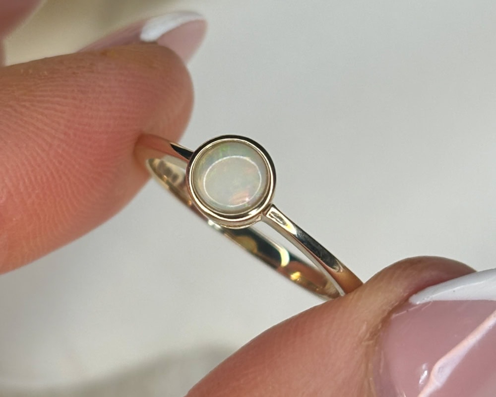 modern 9ct gold bezel set opal ring for sale