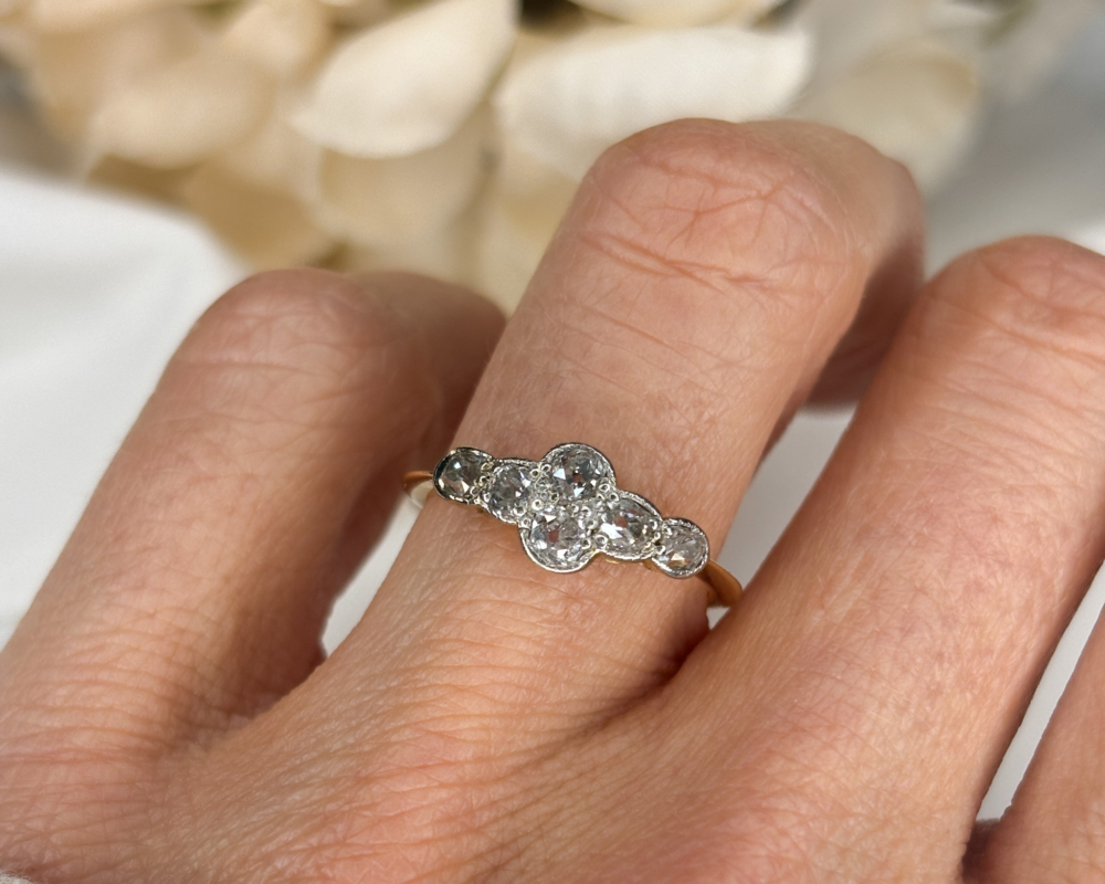 Art Deco six stone diamond ring in 18ct gold and platinum for sale