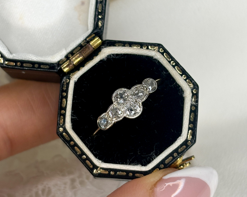 Art Deco six stone diamond ring in 18ct gold and platinum for sale