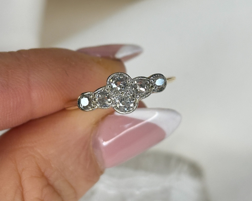 Art Deco six stone diamond ring in 18ct gold and platinum for sale