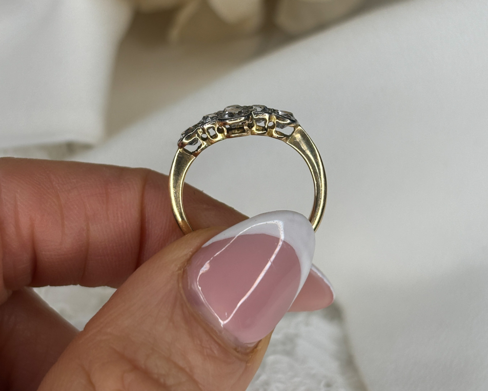 Art Deco six stone diamond ring in 18ct gold and platinum for sale