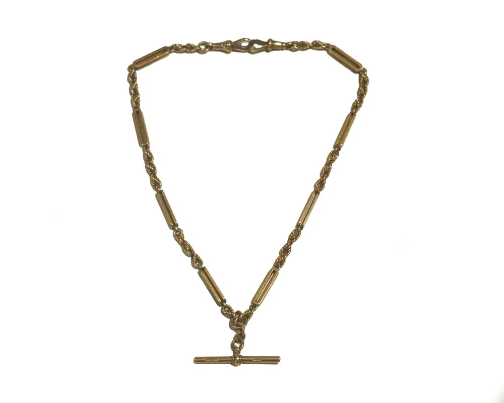 albert photoshop antique Edwardian 9ct gold albert chain with trombone links for sale in Leeds