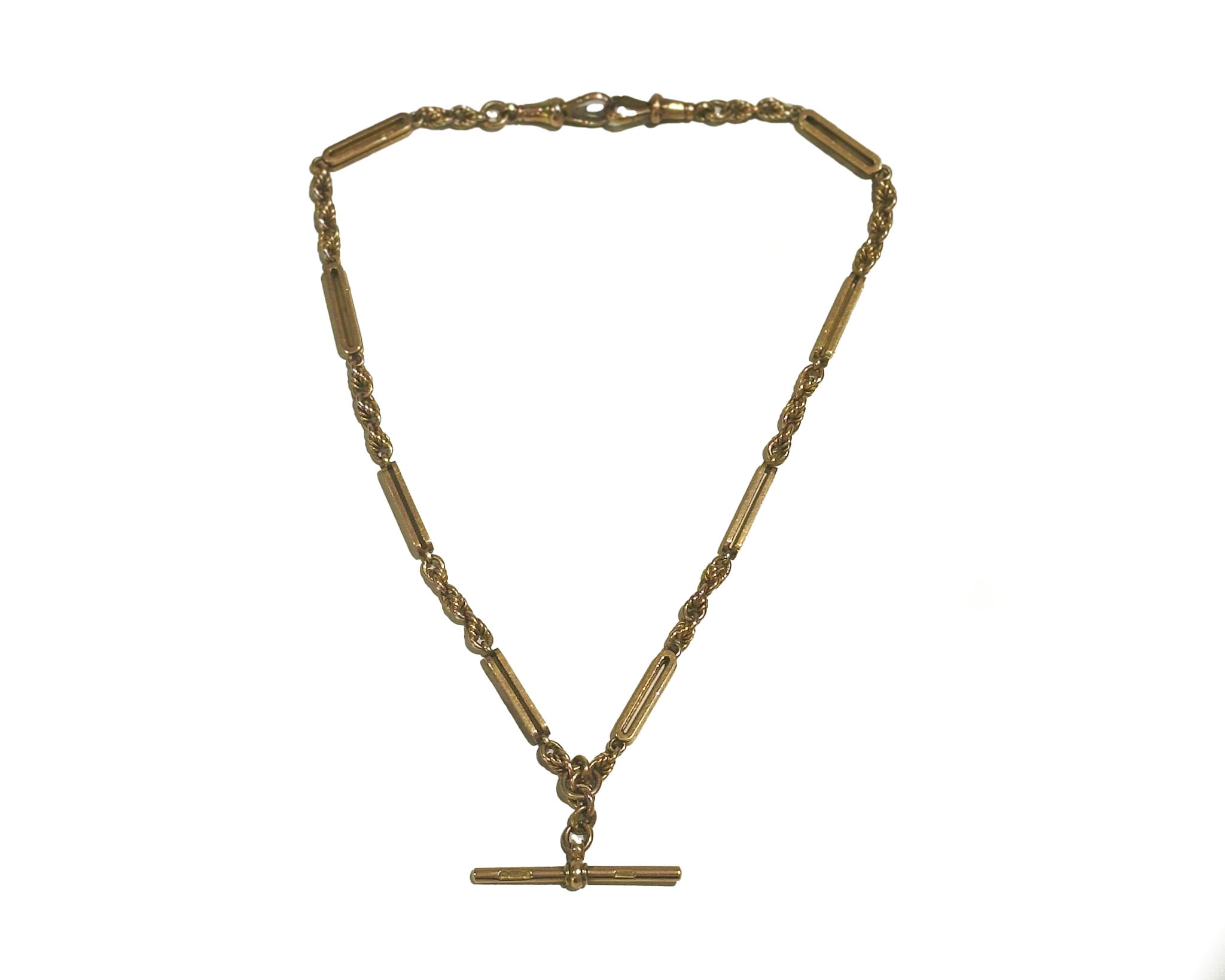 antique Edwardian 9ct gold albert chain with trombone links for sale in Leeds