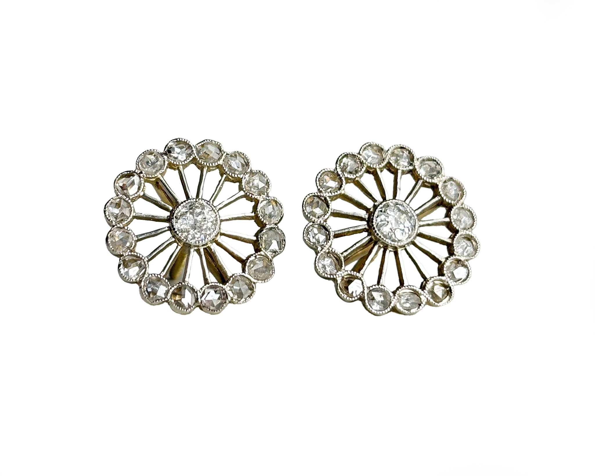 antique Edwardian diamond cluster stud earrings 1ct in platinum for sale