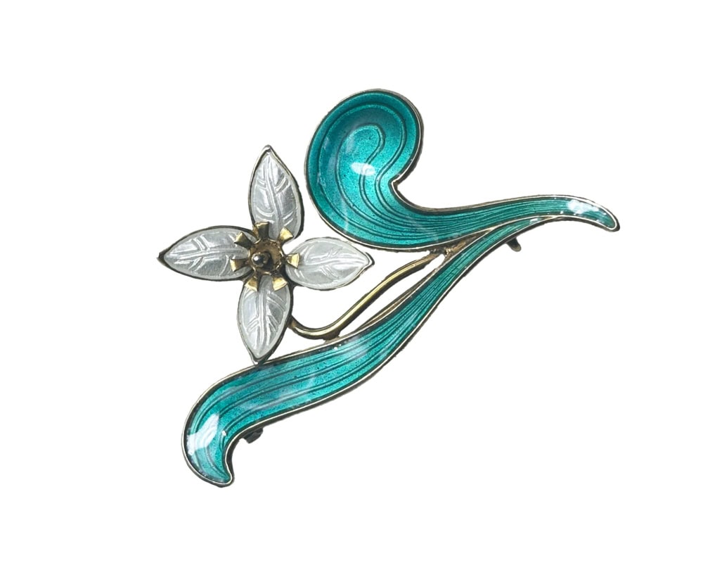 silver and enamel scandi flower brooch 1950s