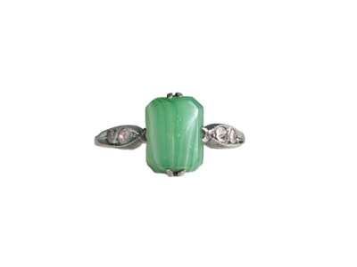 Art Deco green agate and diamond ring in silver and 9ct gold for sale
