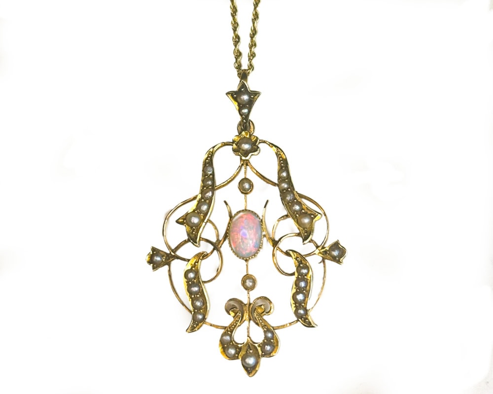antique opal and seed pearl necklace for sale