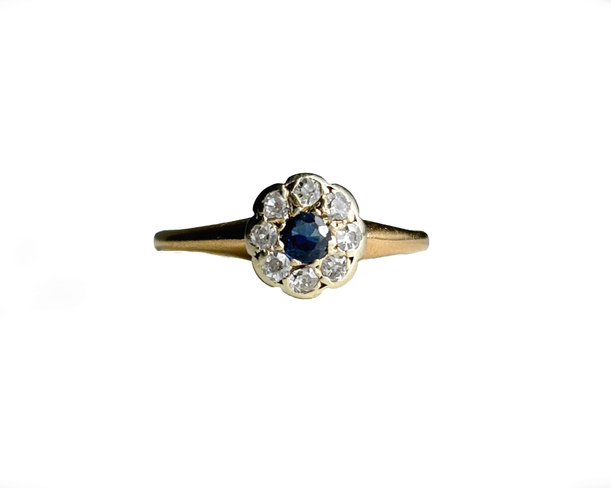 antique sapphire and diamond cluster ring circa 1930s in 18ct yellow gold for sale