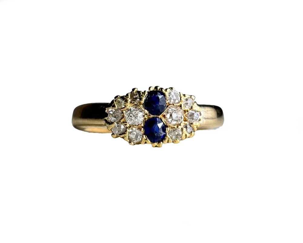 sapphire diamond cluster photoshop antique sapphire and diamond cluster ring with modern 9ct yellow gold shank for sale