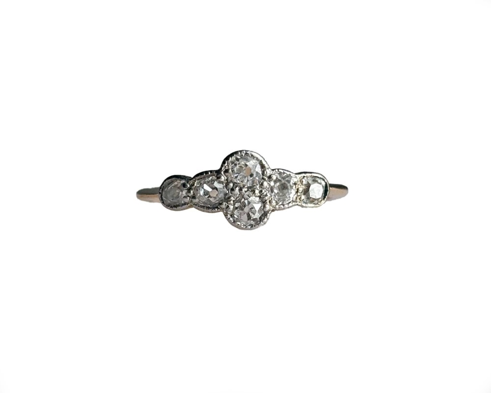 Art Deco six stone diamond ring in 18ct gold and platinum for sale