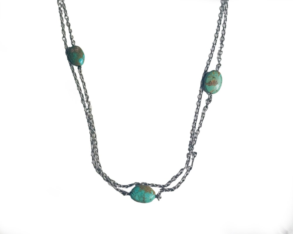 turquoise chain photoshop antique 1920s silver and turquoise long chain for sale