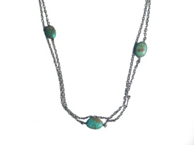 antique 1920s silver and turquoise long chain for sale