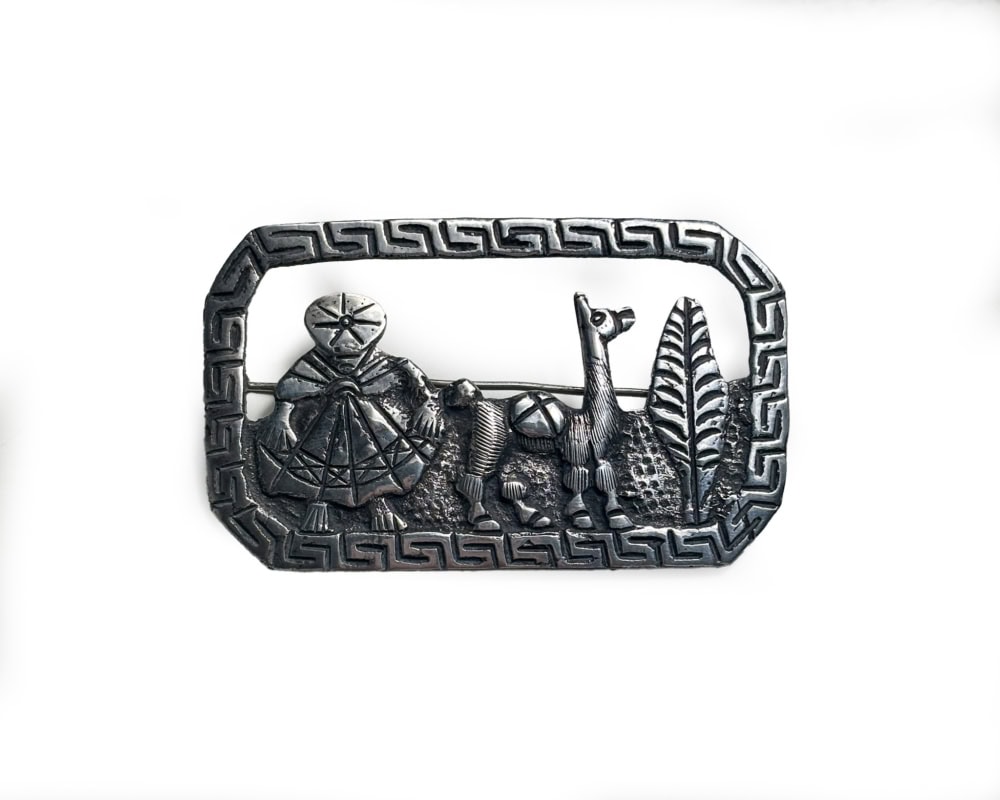 vintage 1940s silver peruvian aztec inca llama brooch