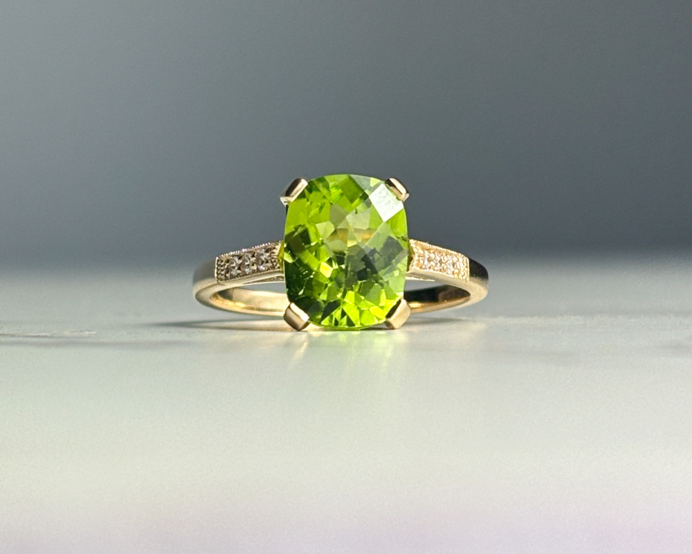 art deco style peridot and diamond ring for sale