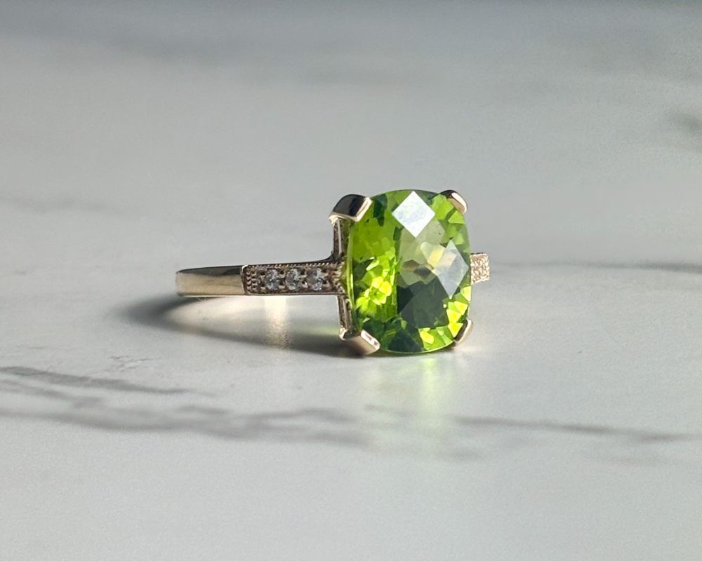 art deco style peridot and diamond ring for sale
