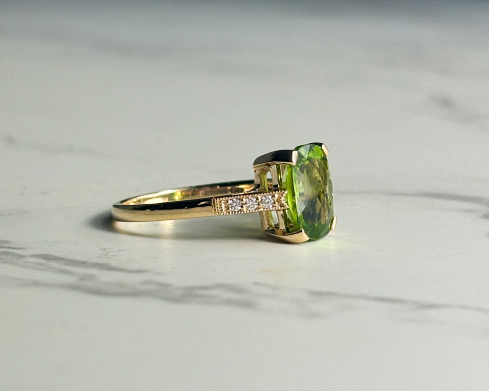 art deco style peridot and diamond ring for sale