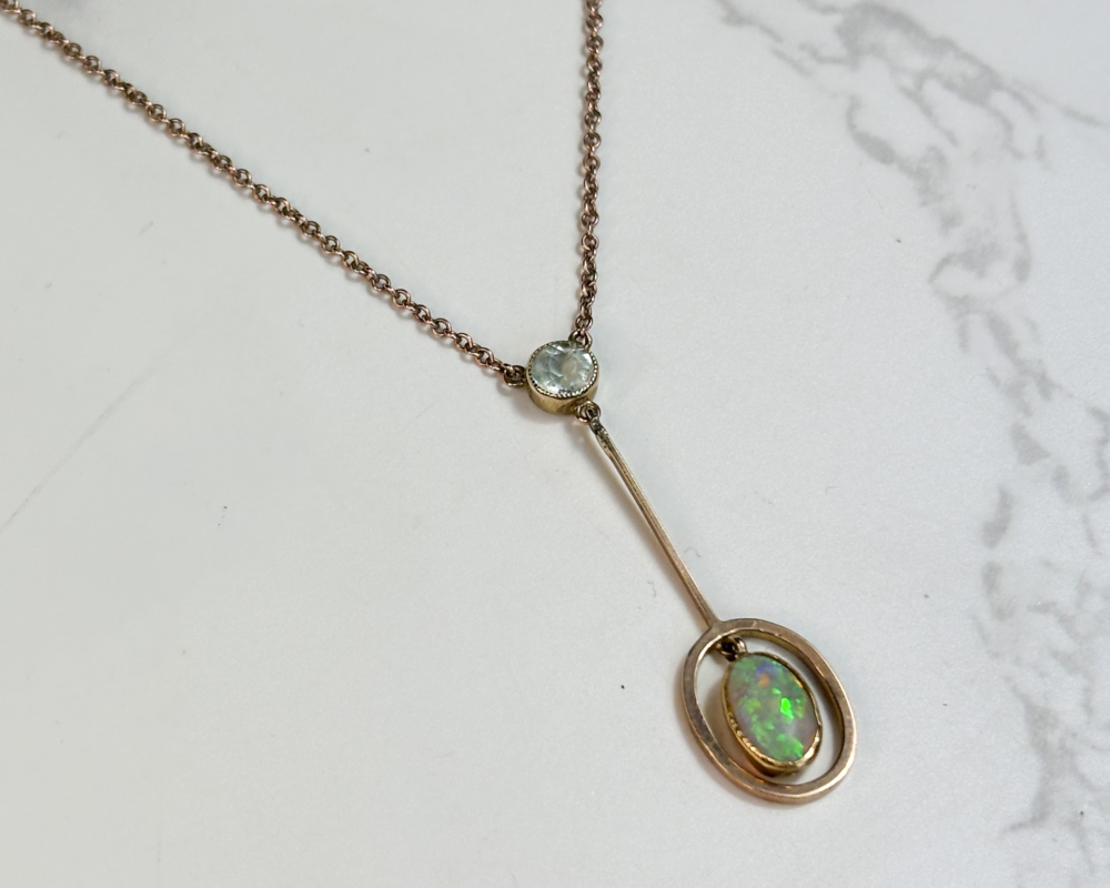 antique opal and aquamarine necklace circa 1920s