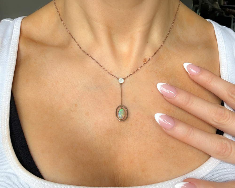 antique opal and aquamarine necklace circa 1920s