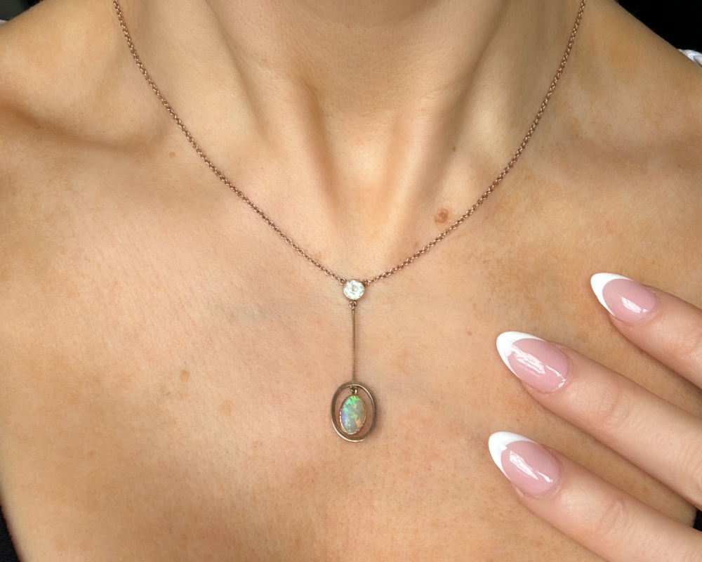 antique opal and aquamarine necklace circa 1920s