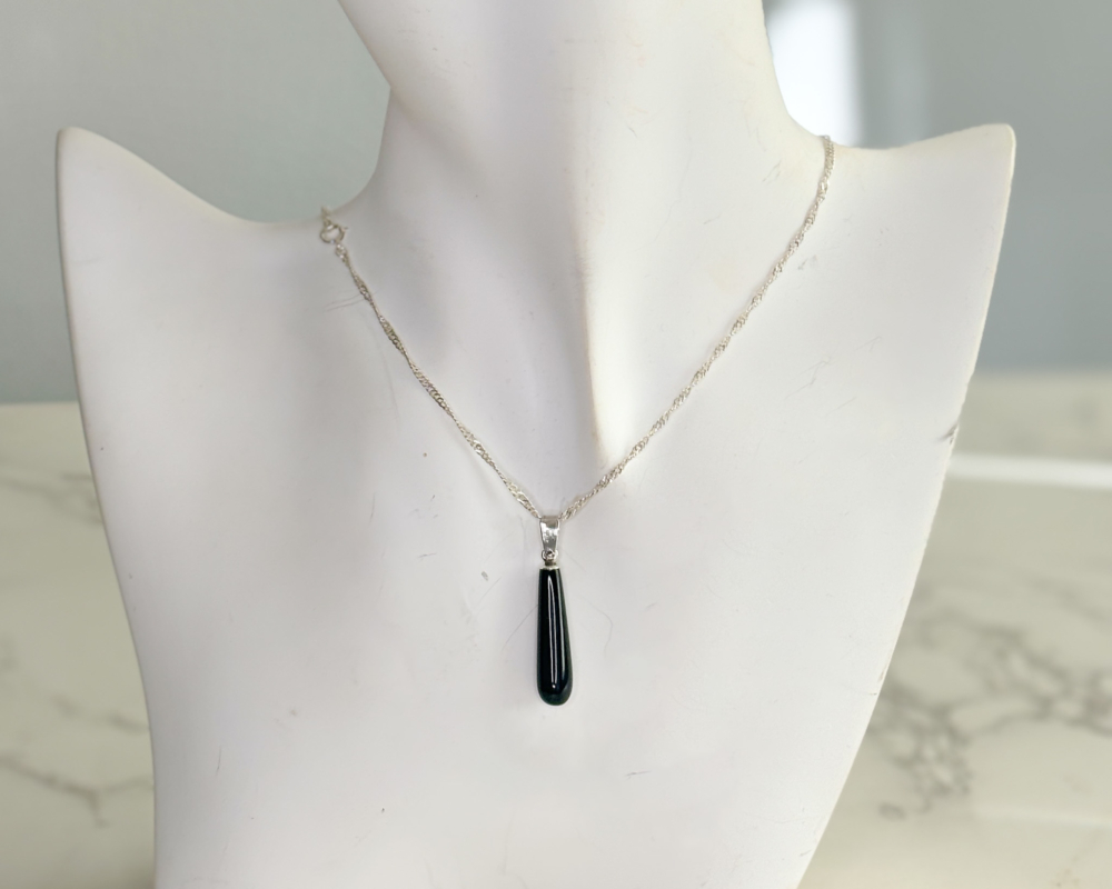 silver and whitby jet pendant and silver chain for sale in Leeds