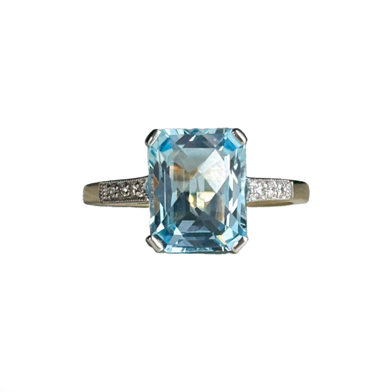 art deco style blue topaz and diamond ring in 9ct gold for sale in Leeds, Yorkshire