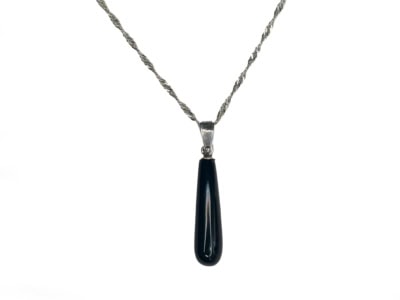 silver and whitby jet pendant and silver chain for sale in Leeds
