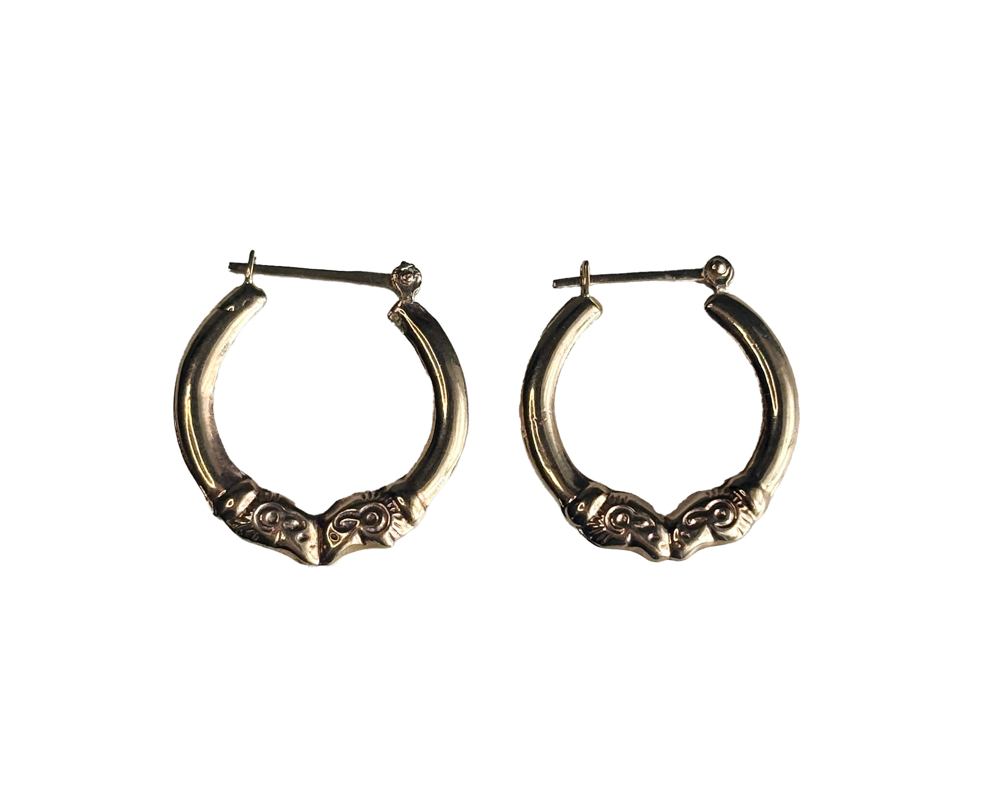 vintage 9ct gold hoops with animal head pattern