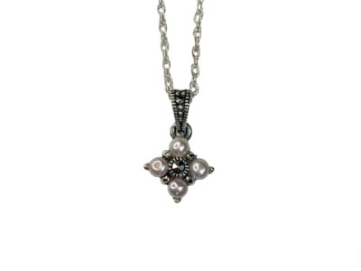 vintage style silver, pearl and marcasite pendant and chain for sale