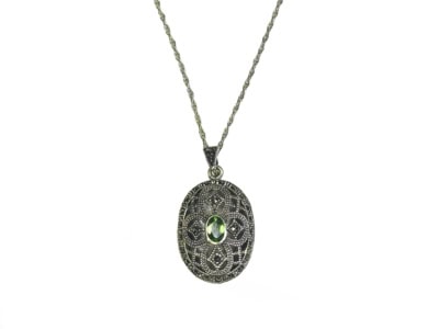 vintage style silver, marcasite and peridot locket