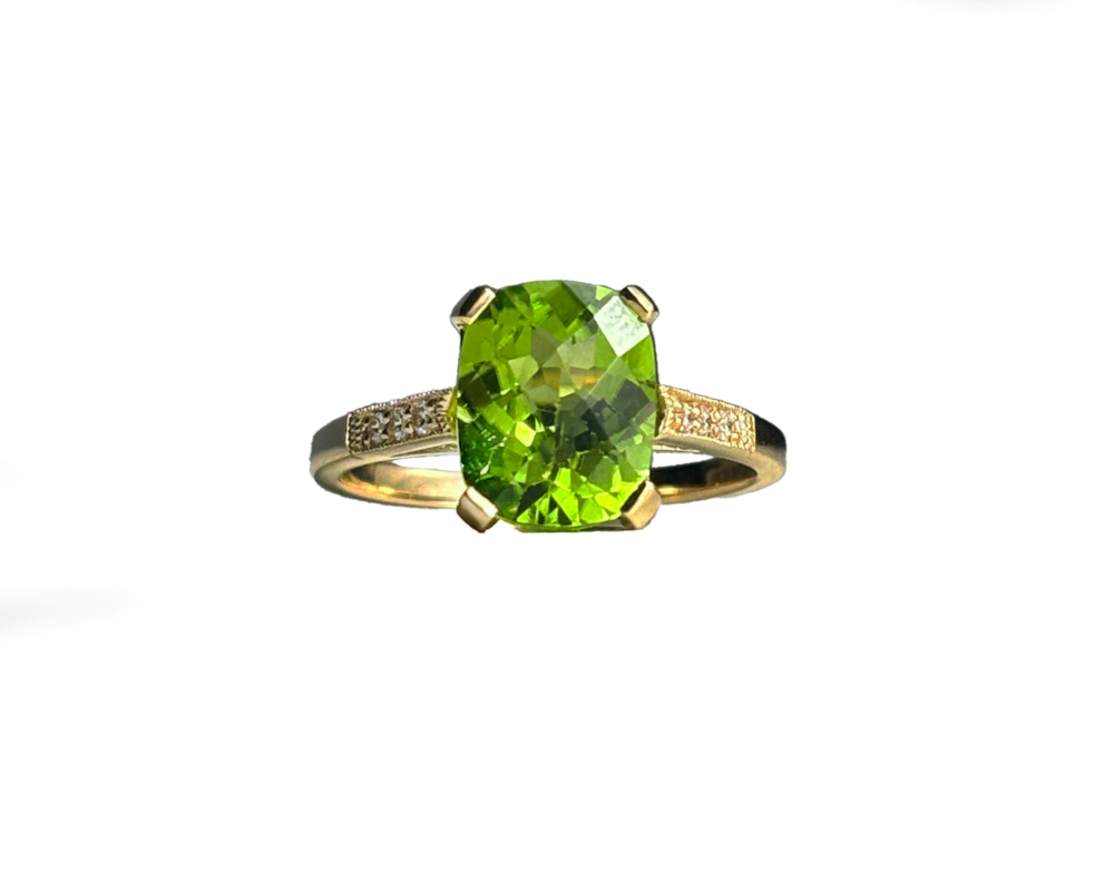 art deco style peridot and diamond ring for sale