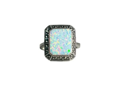 art deco style silver opal and marcasite ring for sale