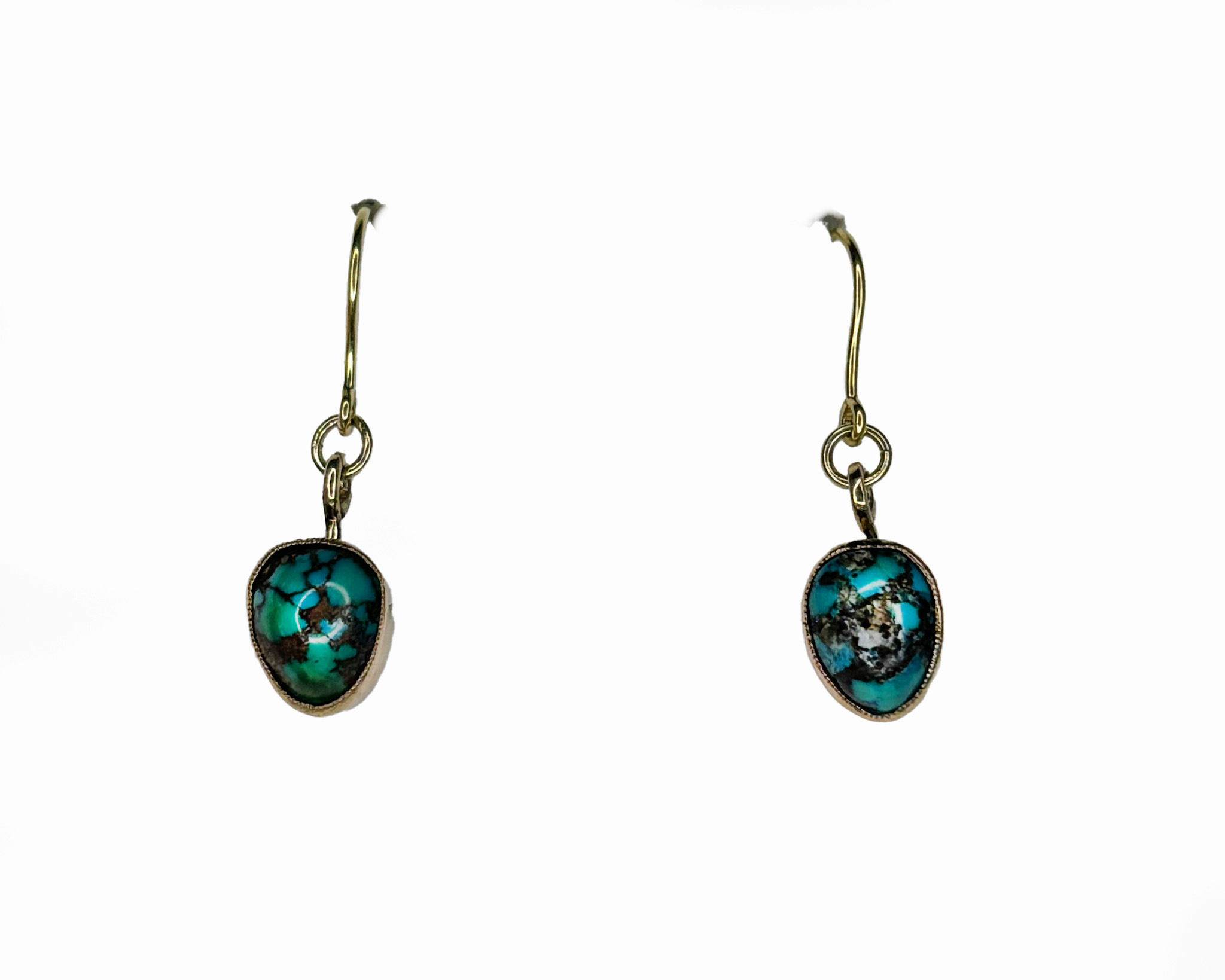 antique turquoise matrix drop earrings in 9ct gold for sale