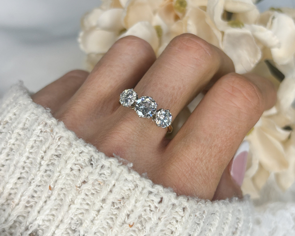 antique 1940s diamond three stone ring 2ct for sale in Leeds