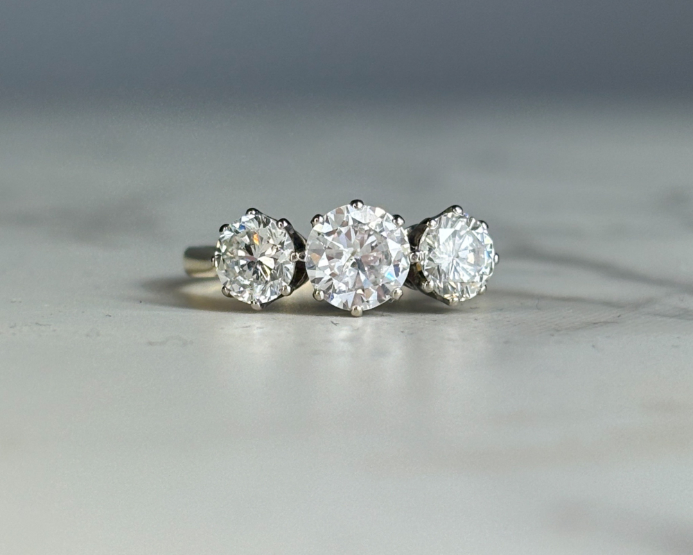 antique 1940s diamond three stone ring 2ct for sale in Leeds
