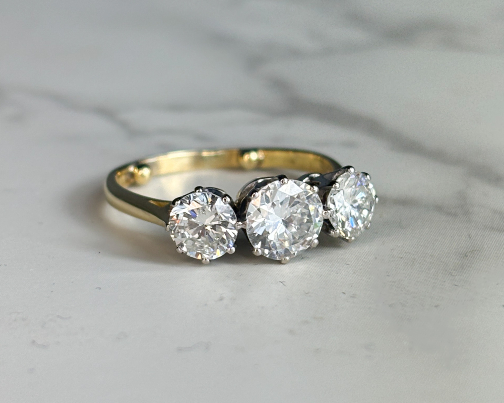 antique 1940s diamond three stone ring 2ct for sale in Leeds