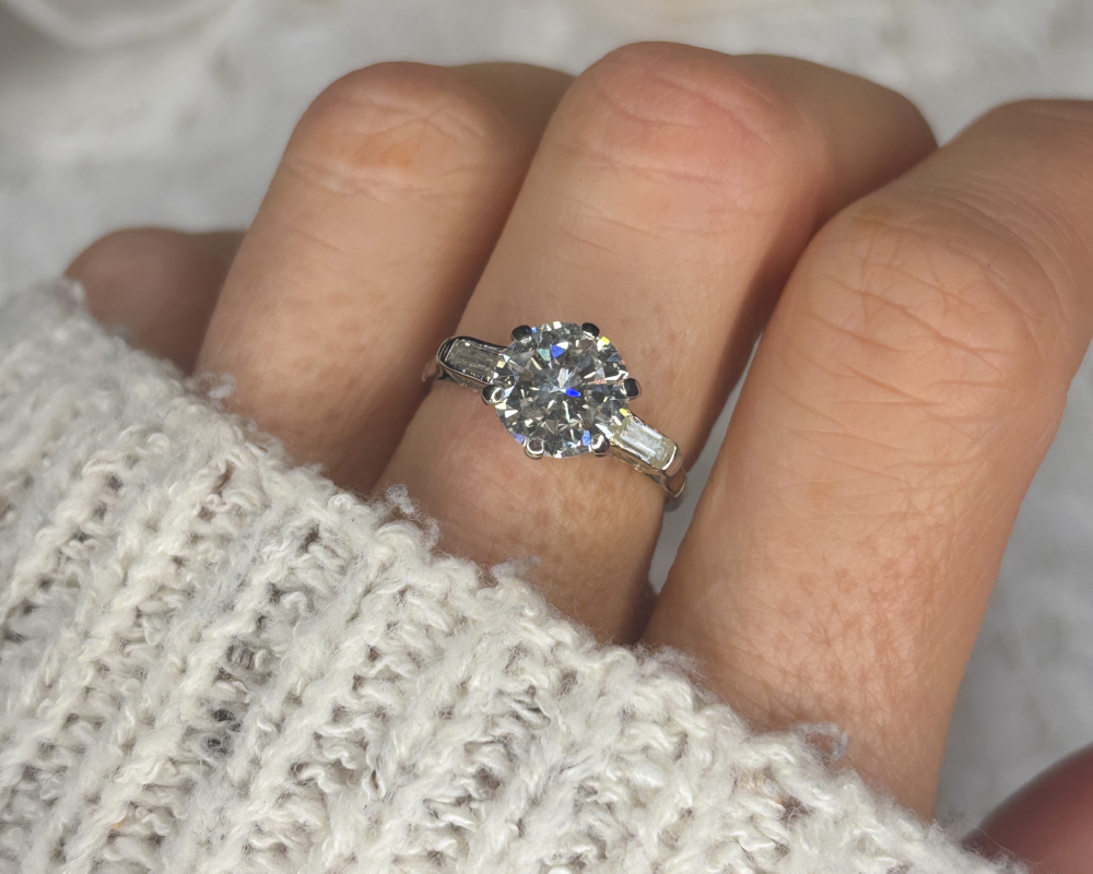 antique Art Deco diamond solitaire ring 2.28ct platinum for sale in Leeds