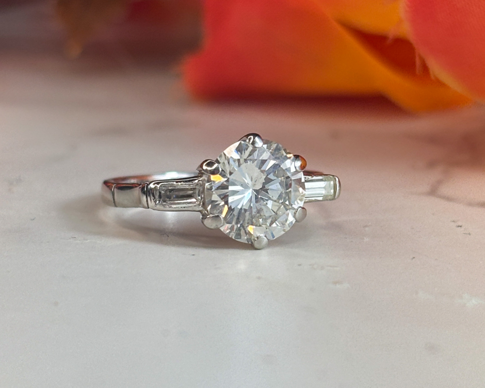 antique Art Deco diamond solitaire ring 2.28ct platinum for sale in Leeds