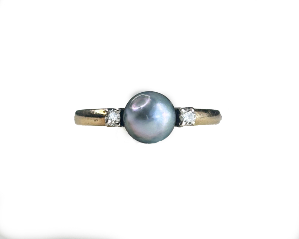 black pearl ring vintage black and diamond three stone ring
