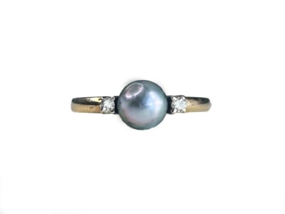 vintage black and diamond three stone ring