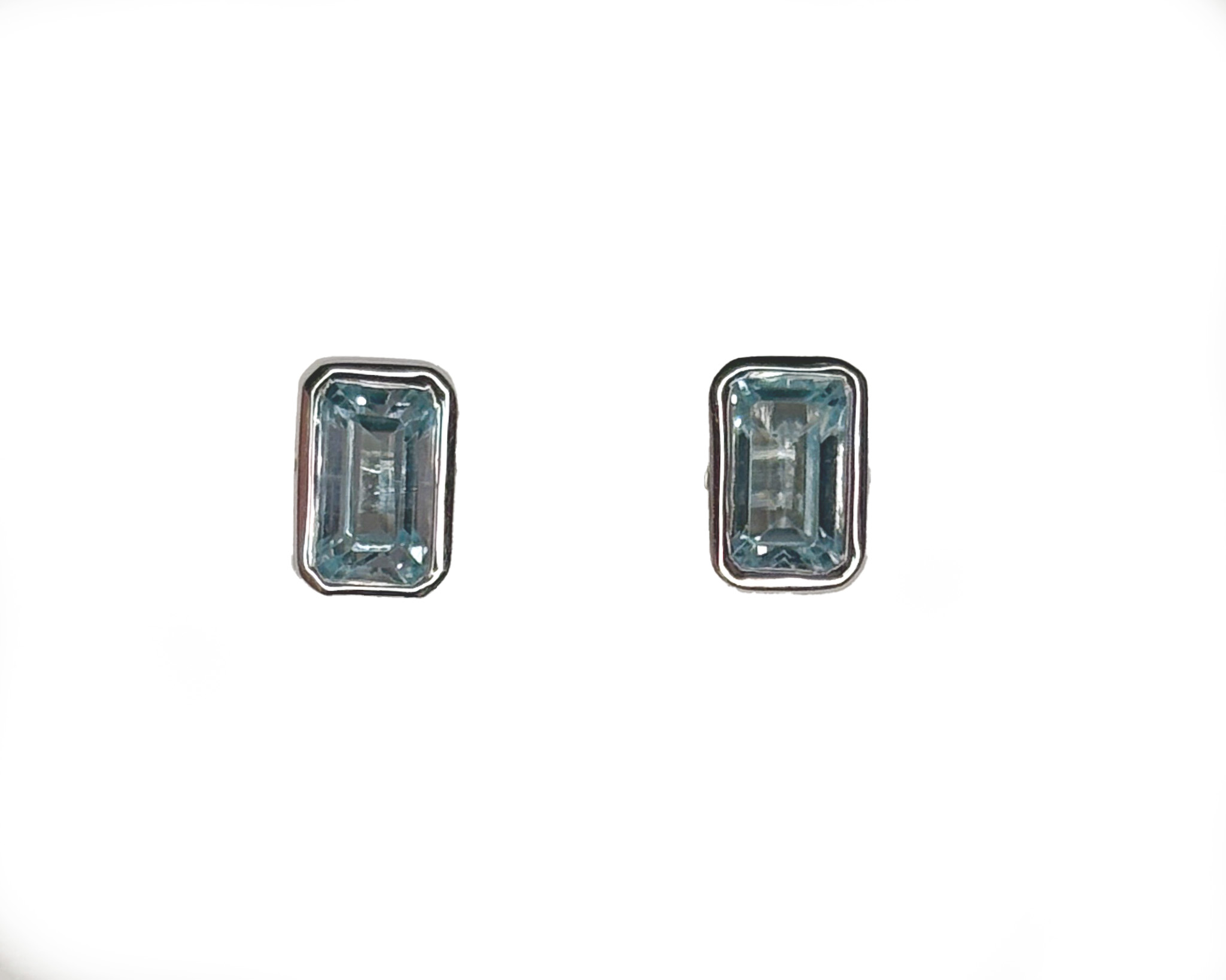 9ct white gold and blue topaz emerald cut stud earrings for sale