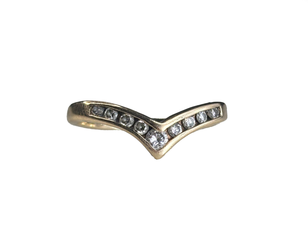 vintage 9ct gold and diamond wishbone ring for sale