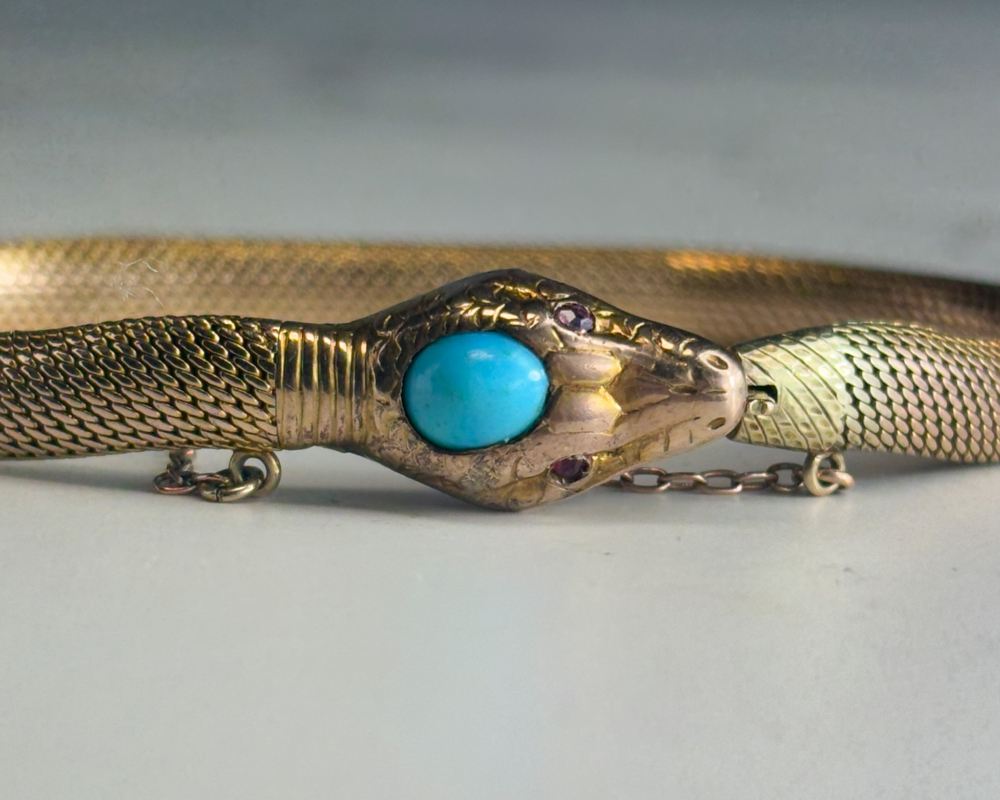 Victorian 9ct Gold Snake Bracelet - Aladdins Cave Jewellery