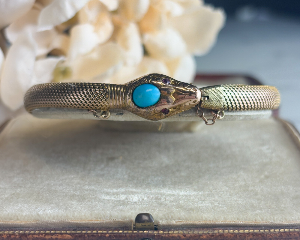antique Victorian 9ct gold snake bracelet with turquoise head for sale in Leeds